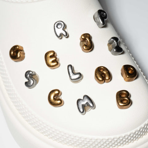 Mini Metal-Look Bubble Letter Shoe Charms
