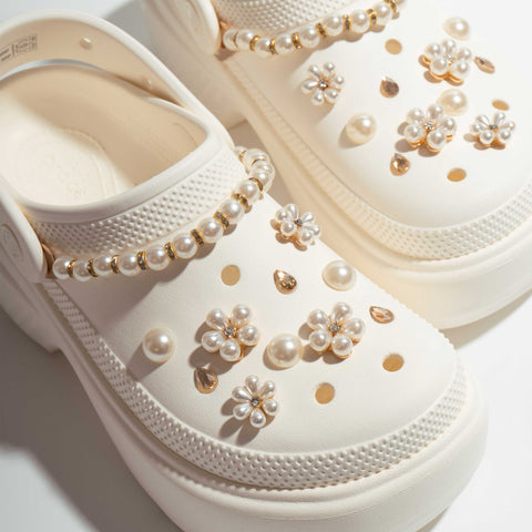 Bling Pearl Flower Shoe Charms - Medium Flower