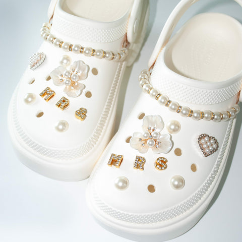 Bridal Pearl Flower Set of Shoe Charms - Mr & Mrs