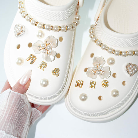 Bridal Pearl Flower Set of Shoe Charms - Mr & Mrs