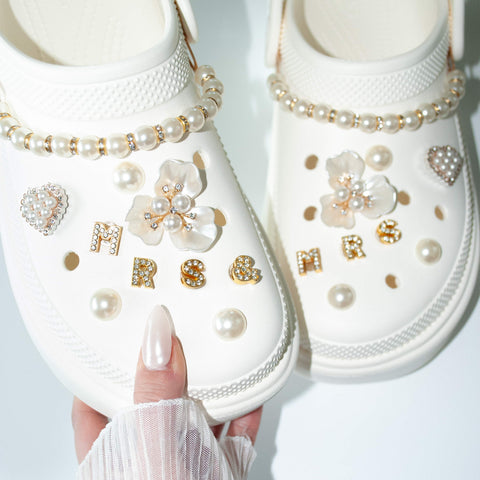 Bridal Pearl Flower Set of Shoe Charms - Mrs & Mrs