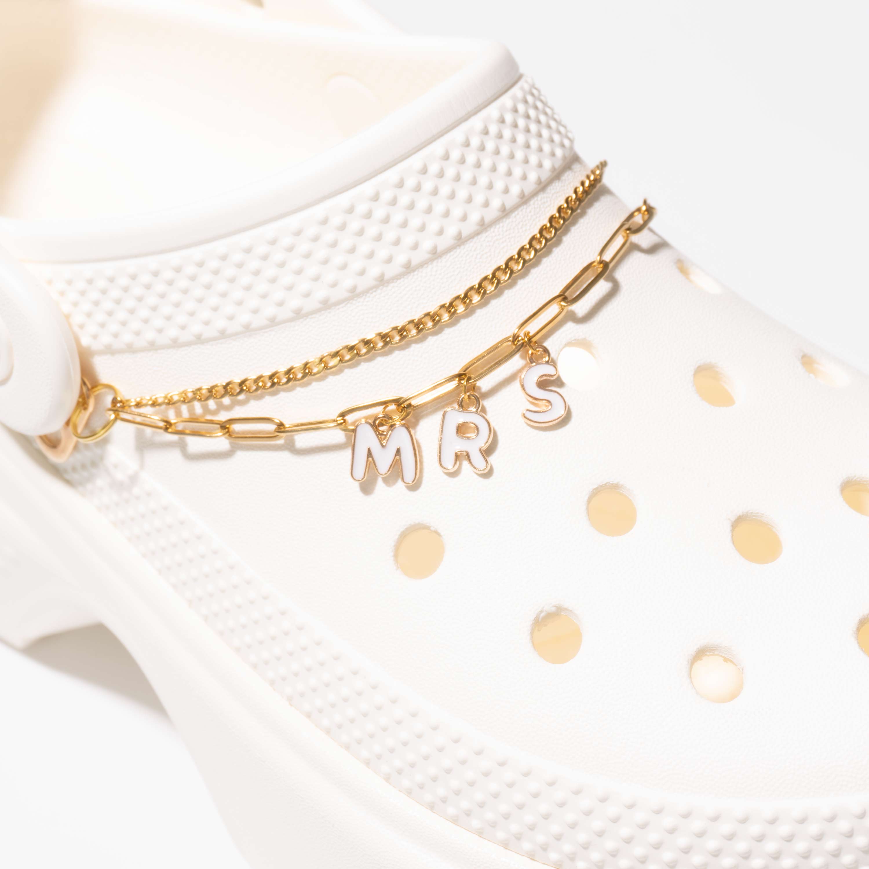 Customisable Bridal Double Strand Shoe Chains in Gold with White Bubbl ...