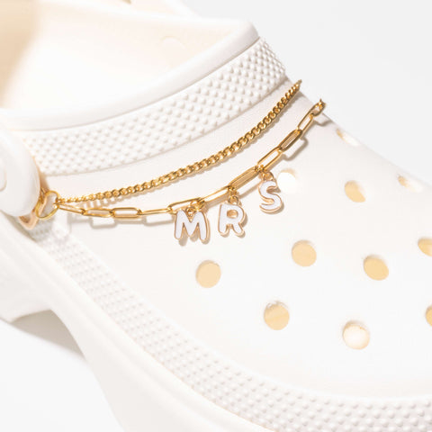 Customisable Bridal Double Strand Shoe Chains in Gold with White Bubble Letters