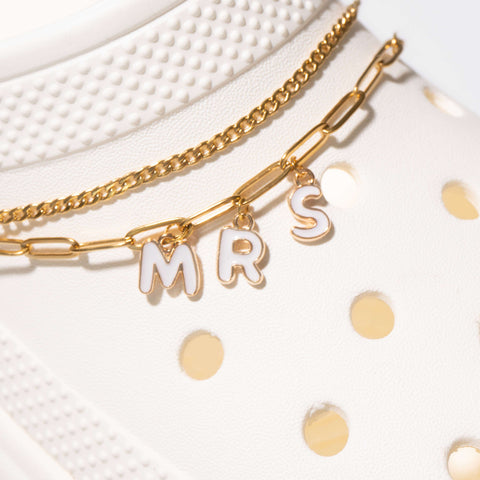 Customisable Bridal Double Strand Shoe Chains in Gold with White Bubble Letters