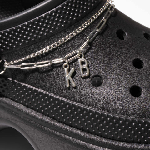 Customisable Letters on Double Strand Shoe Chains in Silver – Classic Font