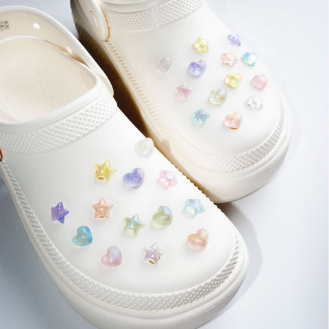 Mini Glitter Heart and Star Shoe Charms in Mixed Colours