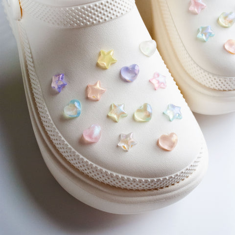 Mini Glitter Heart and Star Shoe Charms in Mixed Colours
