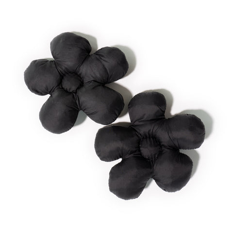 Pair of Plush Flower Shoe Charms in Black