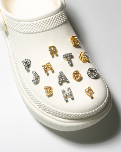 Bling Rhinestone Letter Shoe Charms in Gold