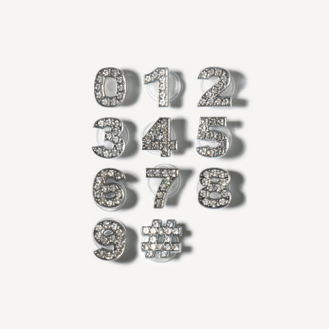 Bling Rhinestone Number Shoe Charms in Silver