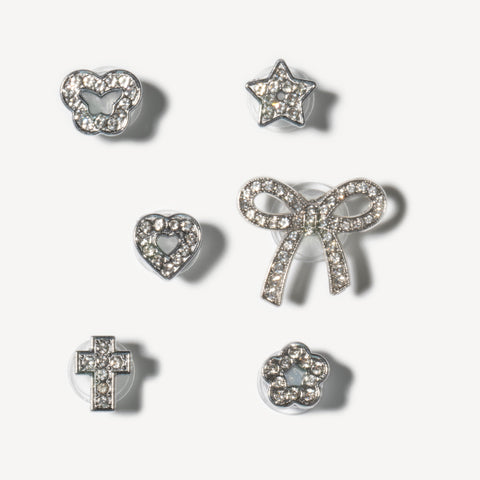 Bow Bling Rhinestone Decorative Shoe Charms in Silver