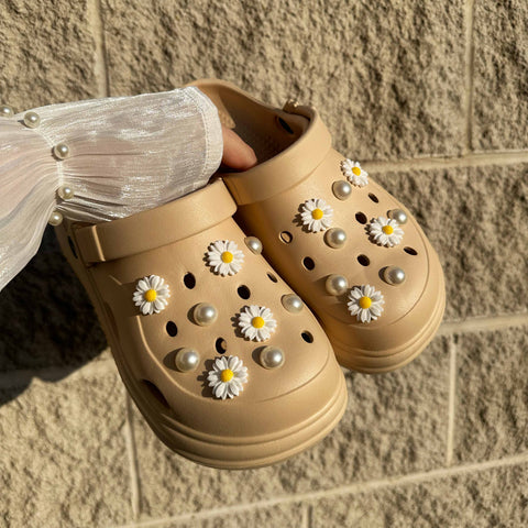 White Daisy Flower Shoe Charms with Pearls